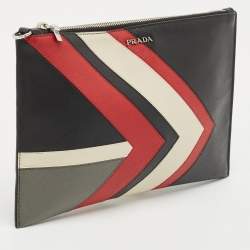 Prada Tricolor Leather Zip Flat Pouch
