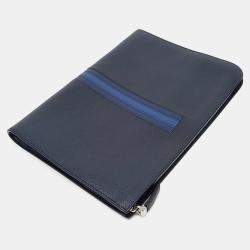 Prada Navy Blue Leather Saffiano Travel Clutch