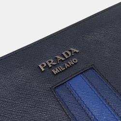 Prada Navy Blue Leather Saffiano Travel Clutch