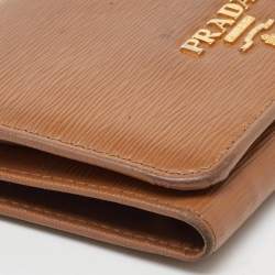 Prada Tan Vittello Move Leather Trifold Wallet
