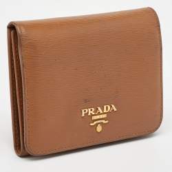 Prada Tan Vittello Move Leather Trifold Wallet