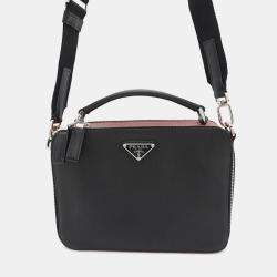 Prada Brique 2Way Shoulder Bag Black/Red Saffiano Leather