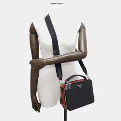 Prada Brique 2Way Shoulder Bag Black/Red Saffiano Leather