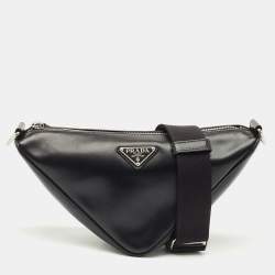 Prada Black Triangle Leather Shoulder Bag