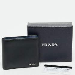 Pre Owned Prada Black Saffiano Metal Leather Logo Bifold Wallet