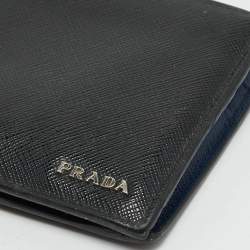 Pre Owned Prada Black Saffiano Metal Leather Logo Bifold Wallet