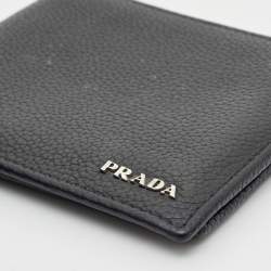 Pre Owned Prada Black Vitello Daino Leather Bifold Wallet