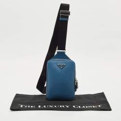 Pre Owned حقيبة برادا سافايانو لوكس جلد أزرق بريك سلينغ