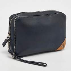 مملوكة مسبقًا حقيبة كلتش معصم برادا جلد سافيانيو أزرق كحلي