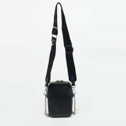 Pre Owned Prada Black Saffiano Lux Leather Phone Crossbody Bag