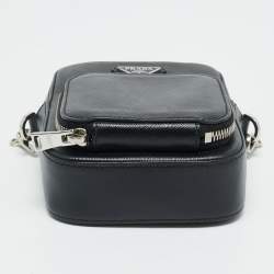 Pre Owned Prada Black Saffiano Lux Leather Phone Crossbody Bag