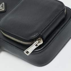 Pre Owned Prada Black Saffiano Lux Leather Phone Crossbody Bag
