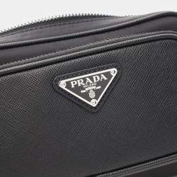 Pre Owned Prada Tessuto Black Nylon Saffiano Leather Shoulder Bag