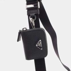 Pre Owned Prada Tessuto Black Nylon Saffiano Leather Shoulder Bag