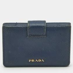 Pre Owned Prada Navy Blue Leather Flap Card Holder