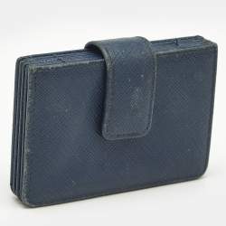Pre Owned Prada Navy Blue Leather Flap Card Holder