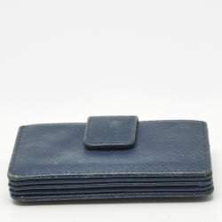Pre Owned Prada Navy Blue Leather Flap Card Holder