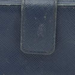 Pre Owned Prada Navy Blue Leather Flap Card Holder