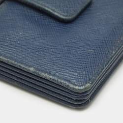 Pre Owned Prada Navy Blue Leather Flap Card Holder