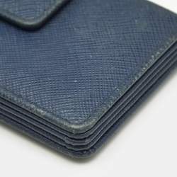 Pre Owned Prada Navy Blue Leather Flap Card Holder