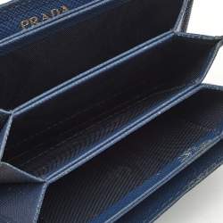 Pre Owned Prada Navy Blue Leather Flap Card Holder