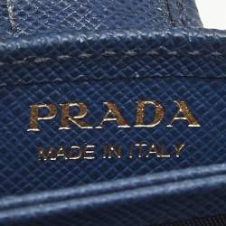 Pre Owned Prada Navy Blue Leather Flap Card Holder