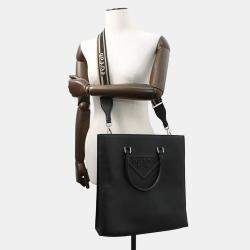 Pre Owned Prada Saffiano Leather 2way Tote Bag Black Leather