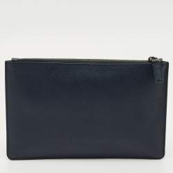 مملوكة مسبقًا Prada Navy Blue Saffiano Leather Flat Zip Pouch