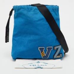 Pre Owned Prada Blue Canvas Canapa VZ Initial Drawstring Convertible Bag