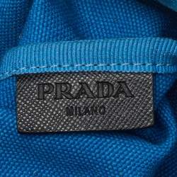 Pre Owned Prada Blue Canvas Canapa VZ Initial Drawstring Convertible Bag