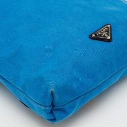 Pre Owned Prada Blue Canvas Canapa VZ Initial Drawstring Convertible Bag