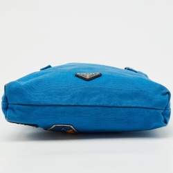 Pre Owned Prada Blue Canvas Canapa VZ Initial Drawstring Convertible Bag