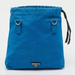 Pre Owned Prada Blue Canvas Canapa VZ Initial Drawstring Convertible Bag