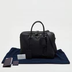 مملوكة مسبقًا حقيبة مستندات سفر برادا جلد سافيانو أسود ومضغوط بتنقش التمساح