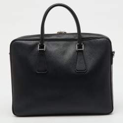 مملوكة مسبقًا حقيبة مستندات سفر برادا جلد سافيانو أسود ومضغوط بتنقش التمساح