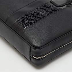 مملوكة مسبقًا حقيبة مستندات سفر برادا جلد سافيانو أسود ومضغوط بتنقش التمساح