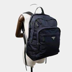 Pre Owned Prada Re-Nylon Navy Nylon Leather Backpack