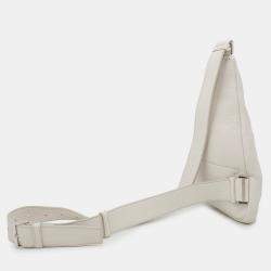 Pre Owned Prada Triangle Logo White Leather Crossbody Bag