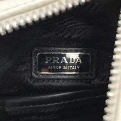 Pre Owned Prada Triangle Logo White Leather Crossbody Bag