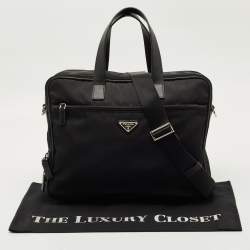 Pre Owned Prada Black Nylon and Saffiano Leather Briefcase