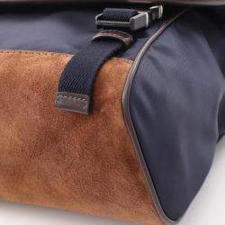 Pre Owned Prada Tessuto Camoscio Navy/Brown Nylon Leather Suede Shoulder Bag
