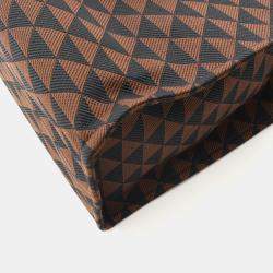 Pre Owned Prada Triangolo Symbole Brown/Black Embroidered Jacquard Saffiano Shopping Tote Bag