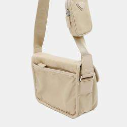 Pre Owned Prada Re-Nylon x Saffiano Beige Nylon Leather Shoulder Bag