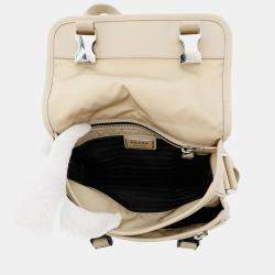 Pre Owned Prada Re-Nylon x Saffiano Beige Nylon Leather Shoulder Bag
