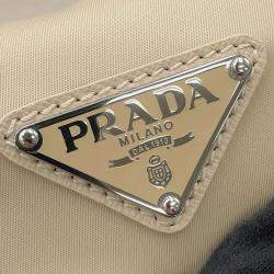 Pre Owned Prada Re-Nylon x Saffiano Beige Nylon Leather Shoulder Bag