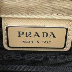 Pre Owned Prada Re-Nylon x Saffiano Beige Nylon Leather Shoulder Bag