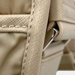 Pre Owned Prada Re-Nylon x Saffiano Beige Nylon Leather Shoulder Bag
