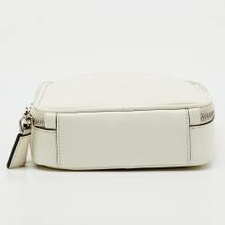 Pre Owned Prada White Leather Logo Embossed Vertical Shape Shoulder Bag
