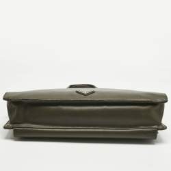 Pre Owned Prada Olive Green Saffiano Lux Leather Briefcase Bag