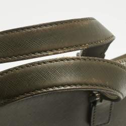 Pre Owned Prada Olive Green Saffiano Lux Leather Briefcase Bag
